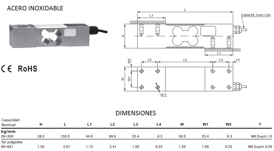 Dimensiones Celda de carga solo punto Sentronik 7347